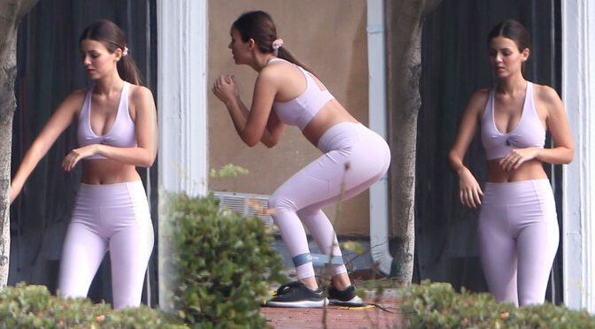 Victoria Justice – Beautiful Body in Leggings and Sports Bra in Los Angeles