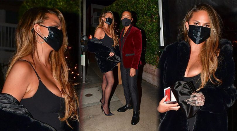 Chrissy Teigen – Beautiful Big Cleavage and Sexy Legs Out in Los Angeles