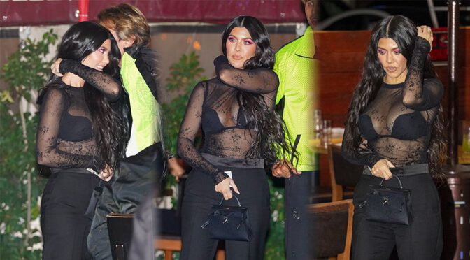 Kourtney Kardashian – Sexy Boobs in Sheer Black Top Out in Beverly Hills
