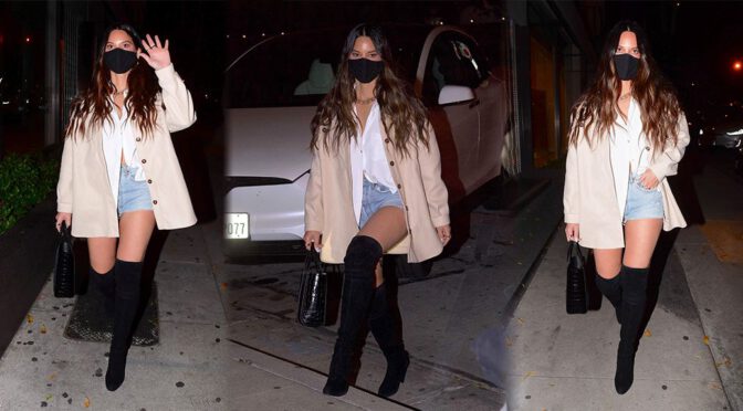 Olivia Munn – Sexy in Boots and Shorts at Craig’s in West Hollywood