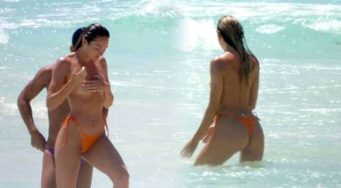 Candice Swanepoel – Perfect Topless Body on the Beach in Tulum