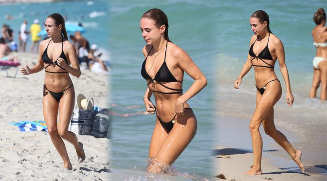 Kimberley Garner – Stunning Body in a Sexy Black Bikini on the Beach in Miami