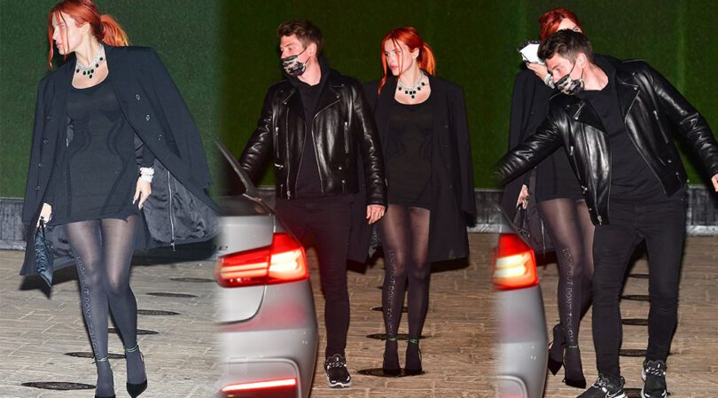 Bella Thorne – Sexy Upskirt in Black Pantyhose and Short Dress