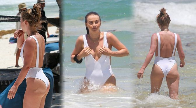 Julianne Hough – Sexy Ass and Body in a White Swimsuit on the Beach in Tulum