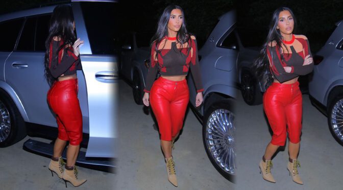 Kim Kardashian – Braless Boobs in a Black Top Out in West Hollywood