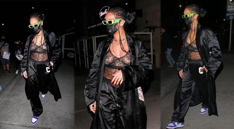 Rihanna – Sexy Boobs and Pierced Nipples in a See Through Bra at Wallyโs in Beverly Hills