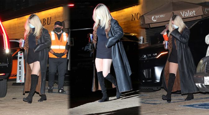 Selena Gomez – Sexy in Mini Skirt and Boots at Nobu in Malibu