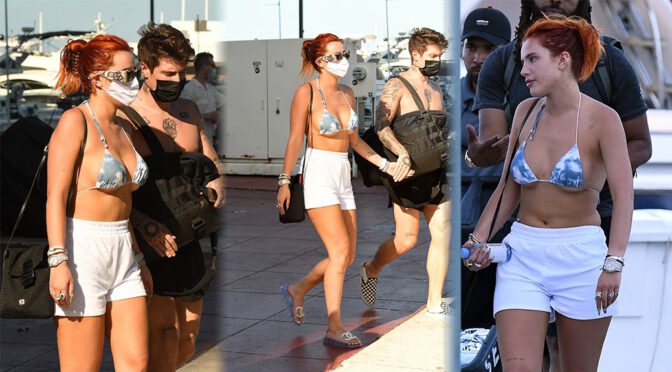 Bella Thorne – Big Boobs in Bikini Top Out in Miami
