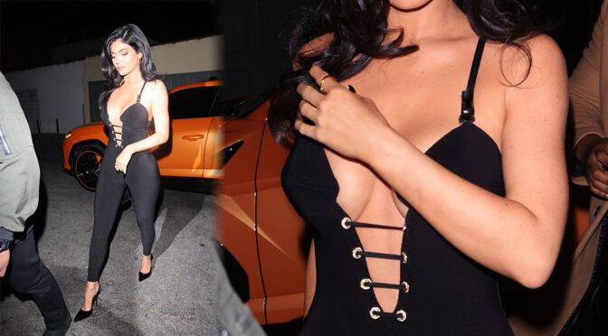 Kylie Jenner – Spectacular Boobs in a Sexy Dress at The Nice Guy in West Hollywood
