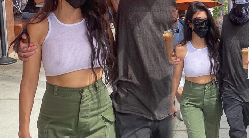 Kourtney Kardashian – Sexy Braless Breasts in See Through Top Out in Beverly Hills