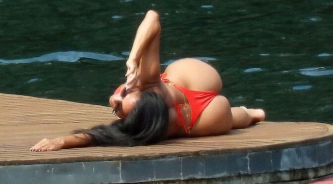 Nicole Scherzinger – Fantastic Boobs and Ass in Red Thong Bikini in Italy