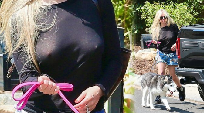 Avril Lavigne – Sexy Boobs and Nipples in a See-Through Shirt Out in Calabasas