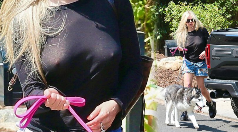 Avril Lavigne – Sexy Boobs and Nipples in a See-Through Shirt Out in Calabasas