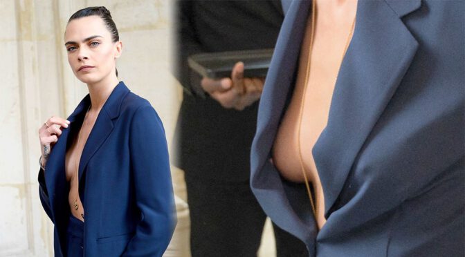 Cara Delevingne – Sexy Nipslip at Christian Dior Fashion Show in Paris