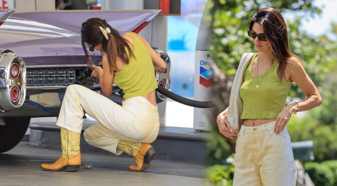 Kendall Jenner – Beautiful Braless Boobs at a Gas Station in Malibu
