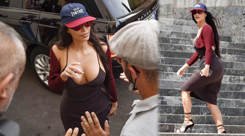 Kim Kardashian – Fantastic Big Braless Breasts Out in Rome