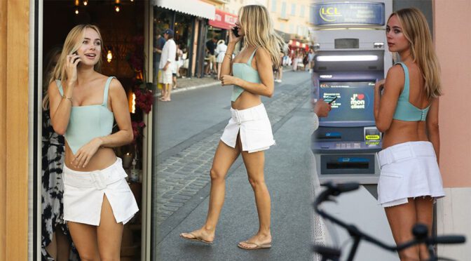 Kimberley Garner – Gorgeous Long Legs in Mini Skirt Out in Saint Tropez