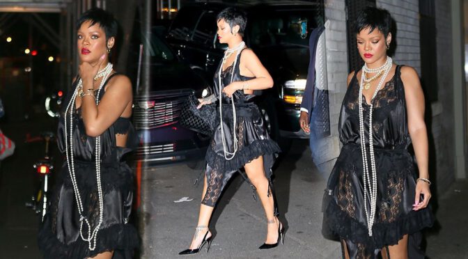 Rihanna – Sexy Black Dress at Carbone restaurant in New York