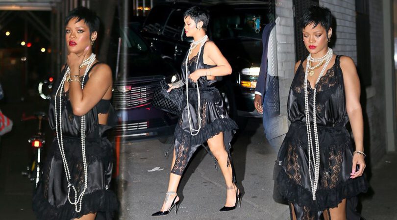 Rihanna – Sexy Black Dress at Carbone restaurant in New York