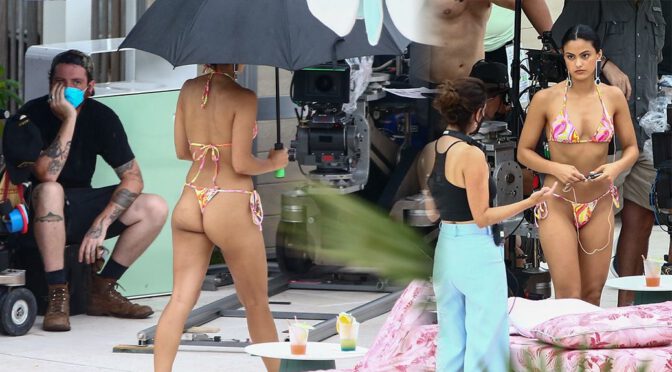 Camila Mendes – Perfect Ass in a Thong Bikini on the “Strangers” Movie Set in Miami Beach