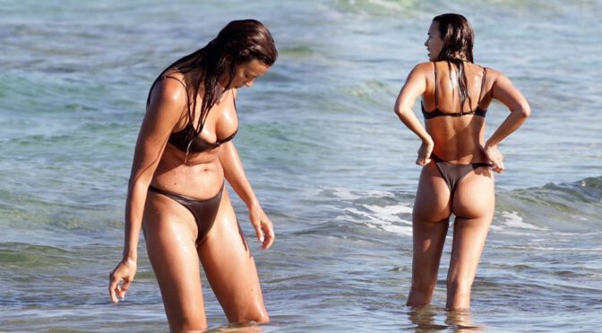 Irina Shayk – Sexy Boobs ans Ass in a Thong Bikini on a Beach in Ibiza