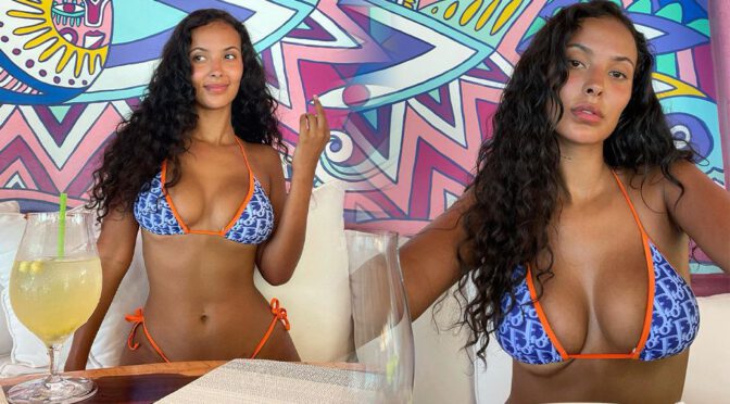 Maya Jama Sexy Breasts In Small Bikini