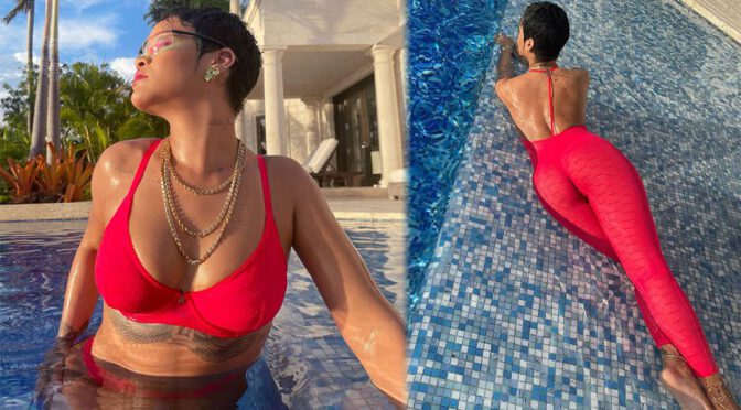Rihanna – Sexy Ass and Boobs in red Bikini for Savage X Fenty Photoshoot