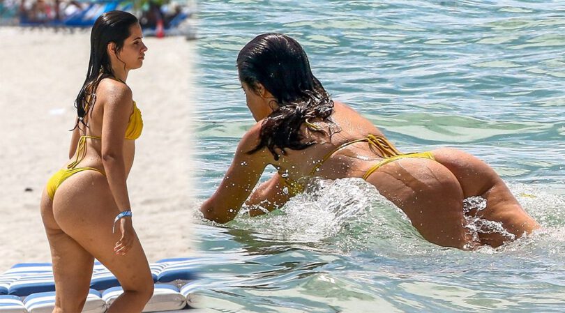 Camila Cabello – Beautiful Big Ass in a Sexy Yellow Thong Bikini on the Beach in Miami