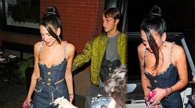 Dua Lipa – Beautiful Braless Boobs in Sexy Cleavage Out in New York