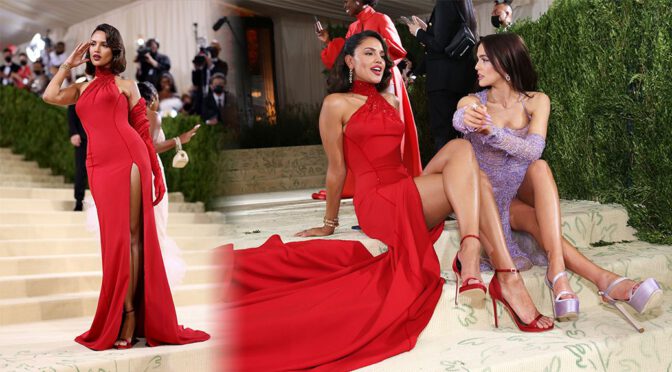 Eiza Gonzalez – Gorgeous Legs in Sexy Red Dress at 2021 Met Gala in New York