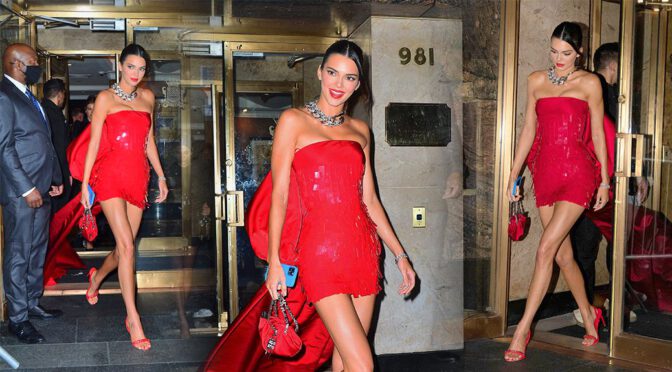 Kendall Jenner – Beautiful Legs in Red Dress at Met Gala After Party in New York