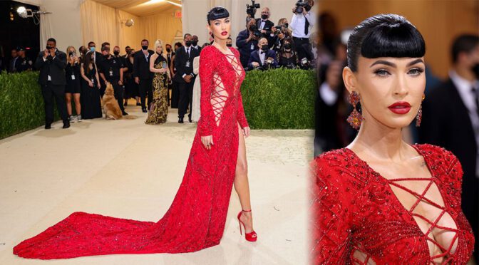Megan Fox – Beautiful Boobs in Red Dress at 2021 Met Gala in New York