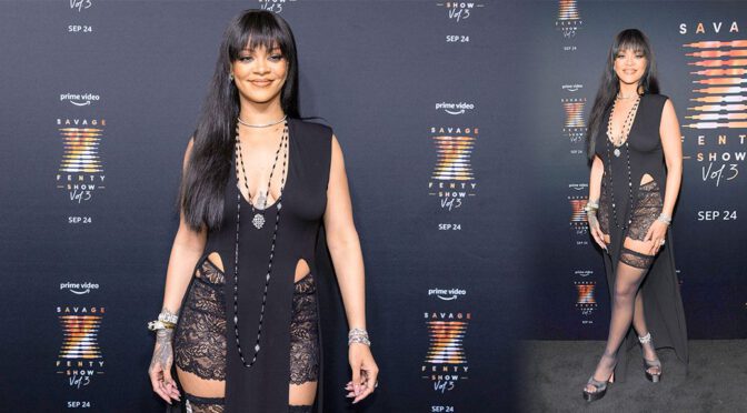 Rihanna – Beautiful in Black Stockings at Savage X Fenty Show Vol. 3 Premiere in New York