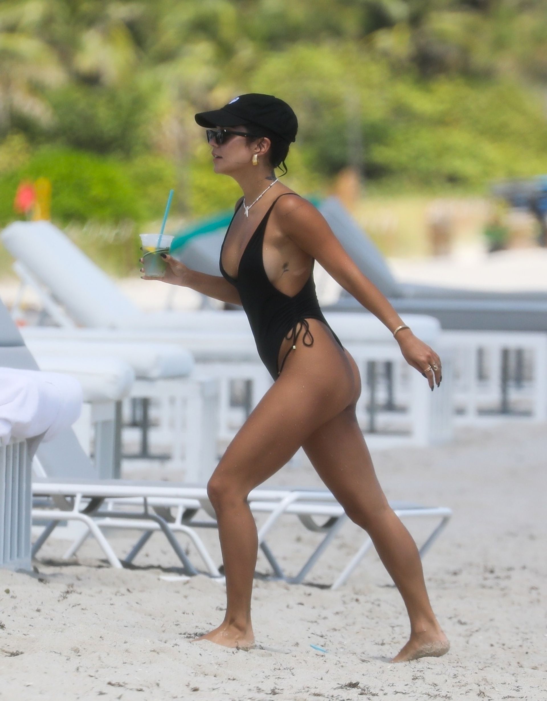 Vanessa Hudgens - Gorgeous Boobs and Ass in a Black Swimsuit on a Beach in ...