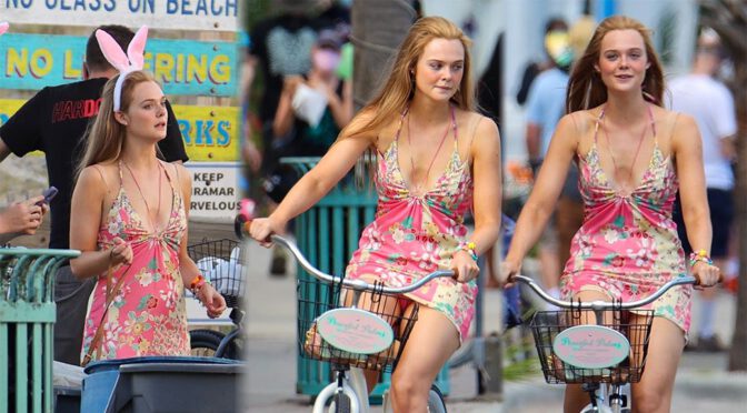 Elle Fanning – Sexy Upskirt at Hulu’s TV Series Set in Tybee Island