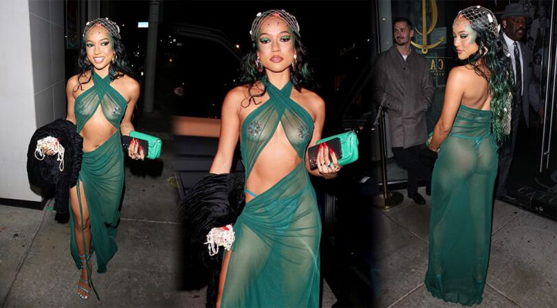Karrueche Tran – Braless Boobs & Tiny Thong in See-Through Dress Out in Los Angeles