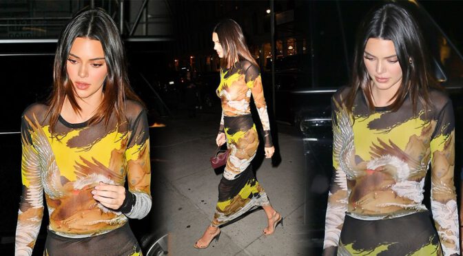 Kendall Jenner – Sexy Boobs and Nipples in a Gorgeous Sheer Dress Out in New York