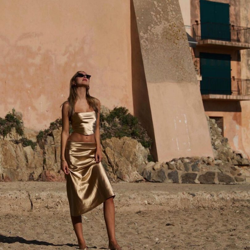 Kimberley Garner Stunning Golden Dress