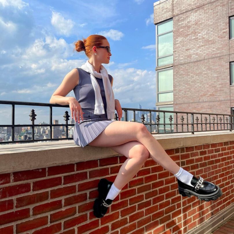 Madelaine Petsch Sexy Legs In Mini Skirt