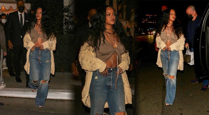 Rihanna – Beautiful Braless Boobs at The San Vicente Bungalows in West Hollywood