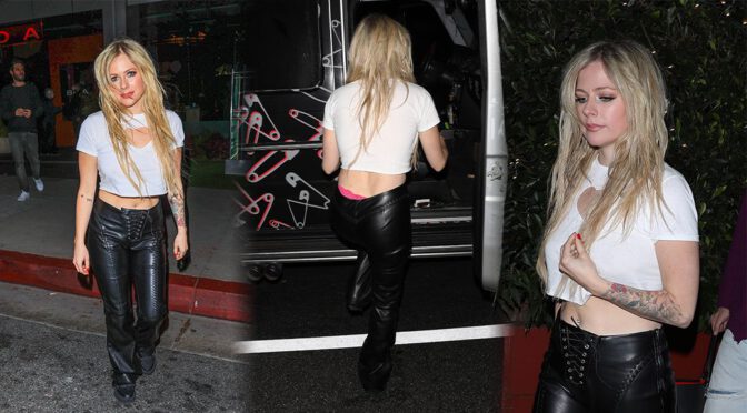 Avril Lavigne – Sexy Pink Panties in Leather Pants at Giorgio Baldi in Santa Monica