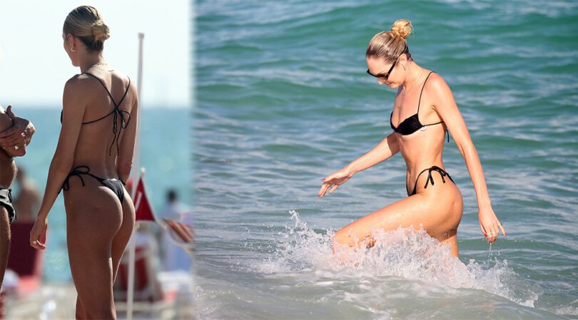 Candice Swanepoel – Stunning Ass in a Little Black Bikini at the beach in Miami