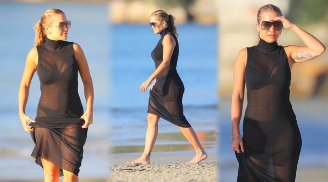 Rita Ora – Sexy Black Bra and Panties in a Sheer Dress Out in Sydney