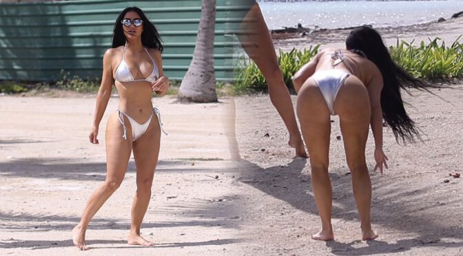 Kim Kardashian – Beautiful Boobs and Big Ass in a Tiny Bikini in the Caribbean