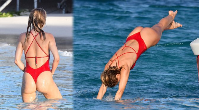 Kimberley Garner – Fantastic Ass and Boobs in a Sexy Red Swimsuit in St. Barts