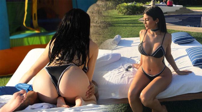 Kylie Jenner – Sexy Big Ass & Boobs in a Thong Black Bikini