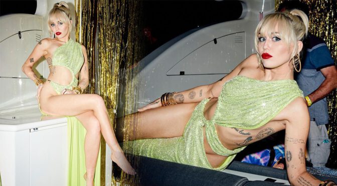 Miley Cyrus – Pantyless in a Sexy Revealing Dress
