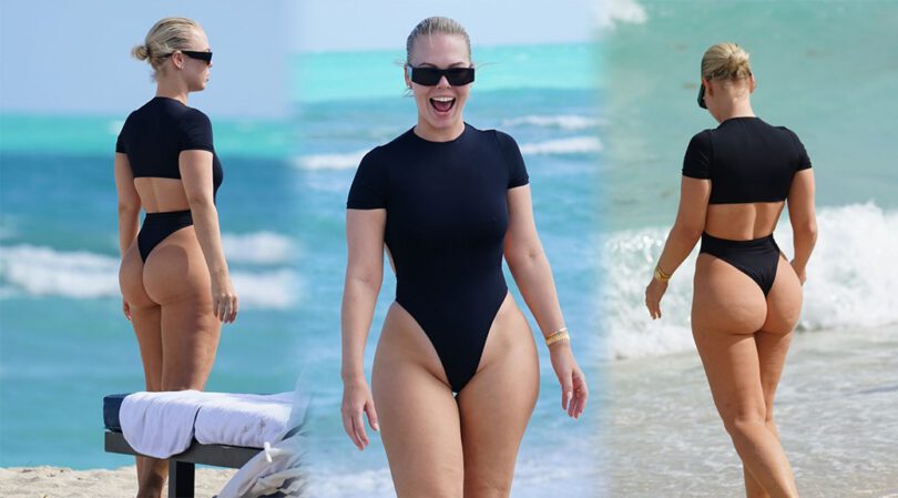 Bianca Elouise – Sexy Big Ass in a Thong Swimsuit at a Beach in Miami