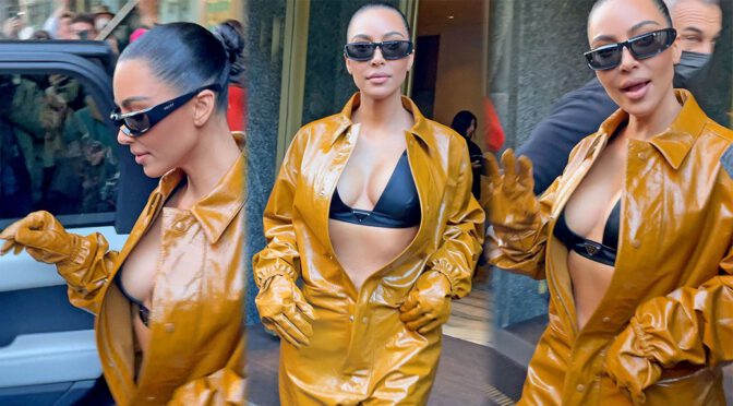Kim Kardashian – Sexy Boobs in Skimpy Top at Milan Fashion Week
