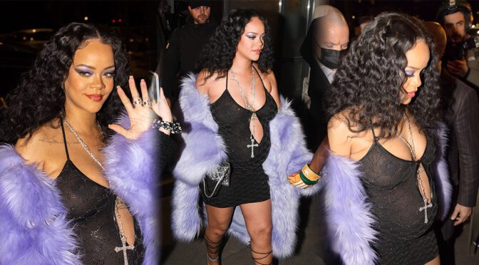 Rihanna – Big Braless Boobs in a Sexy Sheer Dress at Gucci Fashion Show After Party in Milan